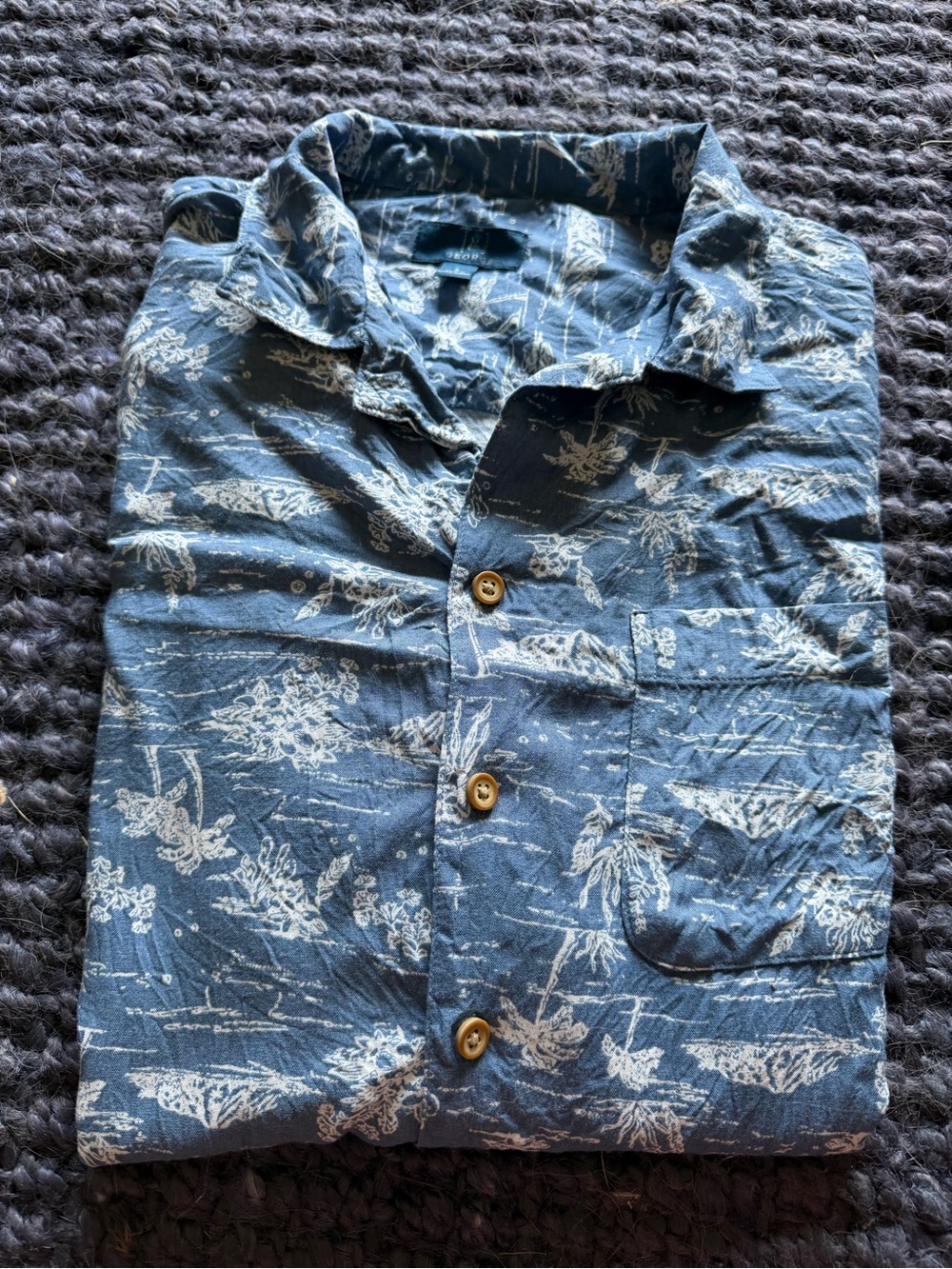 George Blue Tropical Print Short-Sleeve Button-Down Shirt - Only Worn Once
